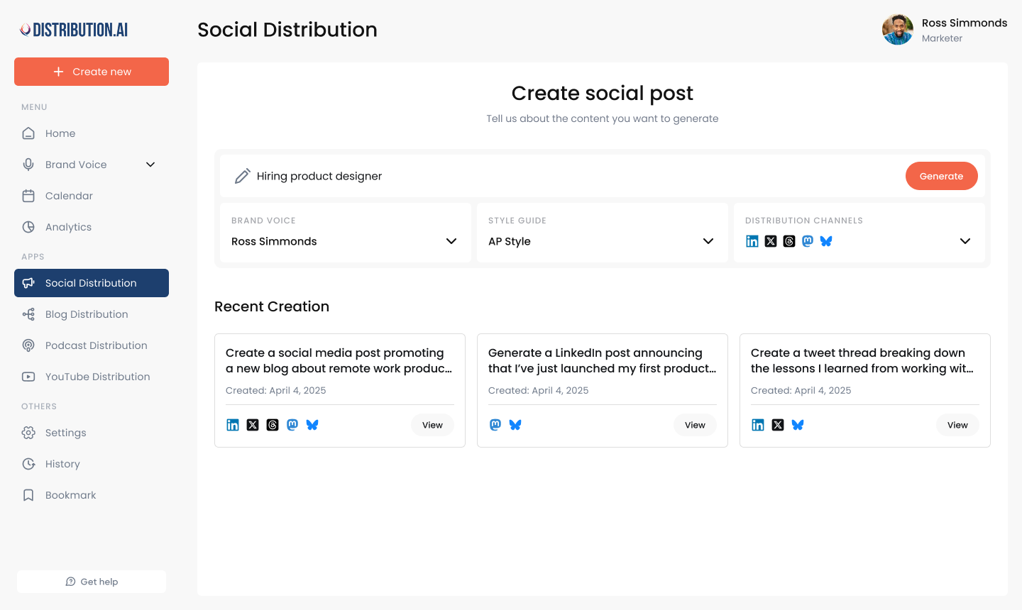AI agent for content distribution